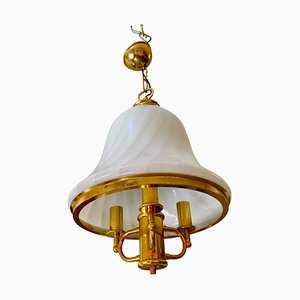 Murano Glas Hängelampe mit Struktur aus Vergoldetem Gold von Vistosi, Italien, 1980er