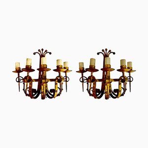 Wall Lighting with Metal with Gilt Gold Finish, Spain, 1950s, Set of 2