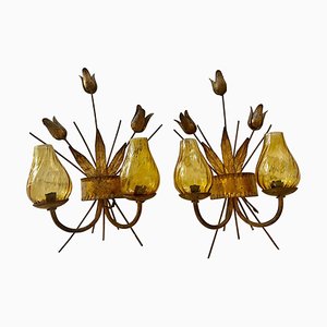 Spanish Wall Lighting with Metal with Gold Finish, 1950s, Set of 2