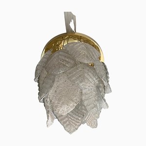 Lustre Ice Frost en Verre Murano avec Structure Dorée et Dorée de Mazzega, Italie, 1970s