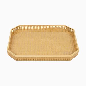 Mid-Century Serviertablett aus Korbgeflecht & Messing von Christian Dior, 1970er