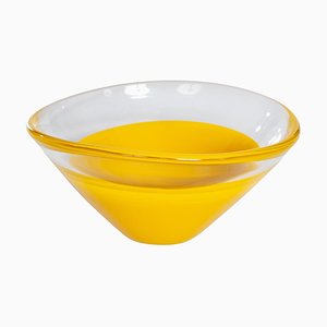 Cuenco italiano moderno de cristal de Murano amarillo de Hand Salviati, 1998
