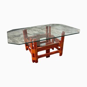 Bamboo and Glass Double-Shelf Coffee Table, 1980s