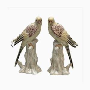 Perroquets Vert Clair et Jaune en Porcelaine par Gand & C, Set de 2