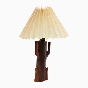 Lámpara de mesa danesa hecha a mano de madera de cactus, años 60