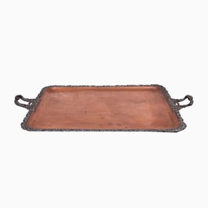 Large Antique Silver Plated on Copper Serving Tray, 1880