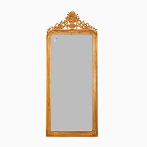 Espejo Louis Philippe antiguo rectangular en hoja de oro, siglo XIX