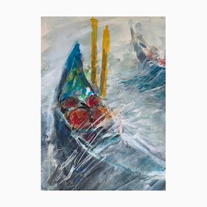 Włodzimierz Karczmarzyk, Venice: Gondolas in the Wind, Acrylic on Paper, 2000
