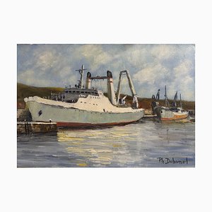 Philippe Duhamel, Oil on Canvas, Trawling in the Port of Fécamp, 1970s
