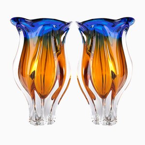 Czech Glass Vase by Josef Hospodka for Sklarny Chribska, 1970s, Set of 2