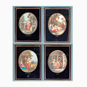William Allingham, William Hamilton's 4 Phases of the Day, Color Engravings with Eglomisé Glass, 1920, Set of 4