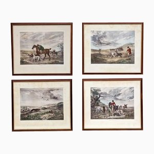 Charles Turner, English Hare Hunting Scenes with Greyhounds, 1890, Watercolor Prints, Set of 4