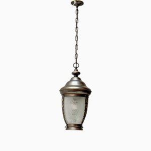 Art Nouveau Patinated Brass Hall Lantern, 1900s