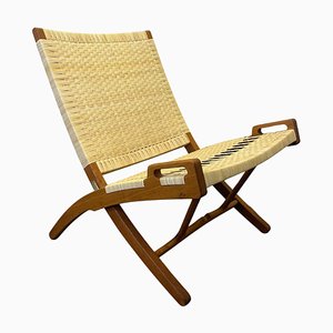 Vintage Fully Restored Model JH 512 Folding Chair in New Rattan and Cane by Hans J. Wegner, 1960s