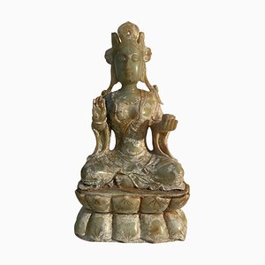 Chinese Artist, Goddess Guanyin with Lotus Flower, 18th-19th Century, Jade