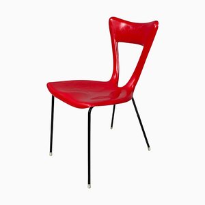 Mid-Century Modern Italian Chair in Red Plastic and Black Metal, 1960s