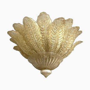 Golden Murano Glass Flush Mount Ceiling Light attributed to Barovier & Toso, Italy