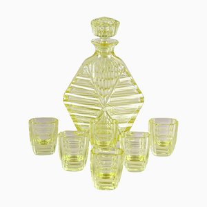 20th Century Art Deco Decanter Set with 6 Shot Glasses, 1920s, Set of 7