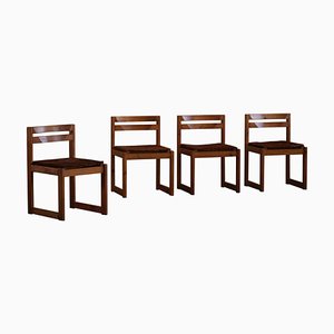 Sillas de comedor danesas modernas de pino y cuero atribuidas a Knud Færch, años 70. Juego de 4