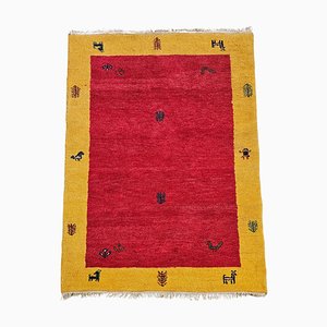 Tapis Gabbeh Fait Main en Laine Rouge et Jaune, 1970s