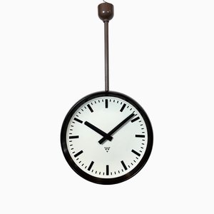 Large Industrial Bakelite Double Sided Factory Clock from Pragotron, 1950s