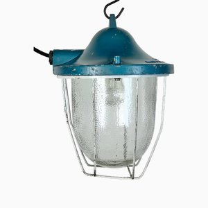 Lampe Bunker Cage Industrielle Bleue de Polam Gdansk, 1970s
