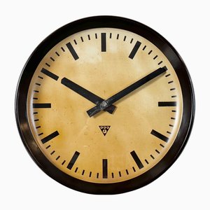 Large Industrial Bakelite Factory Wall Clock from Pragotron, 1950s