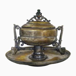 Inkwell on Rotating Tray in Silver Metal