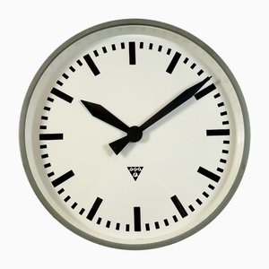 Large Industrial Grey Factory Wall Clock from Pragotron, 1960s