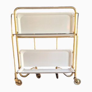 Vintage German Folding Serving Trolley in Brass-Plated Metal, 1970s