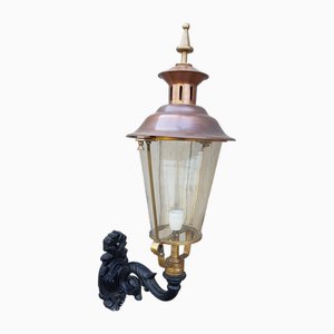 Round Cast Iron and Copper Wall Lantern
