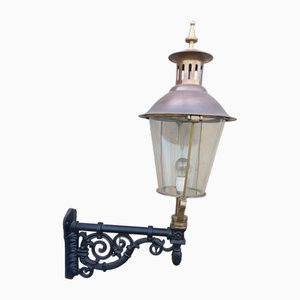 Antique Round Cast Iron and Copper Wall Lantern
