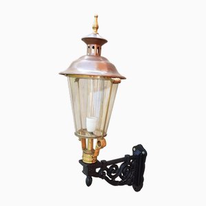 Antique Round Cast Iron and Copper Wall Lantern