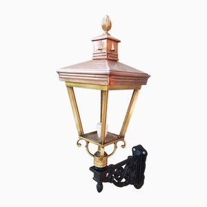 Antique Square Cast Iron and Copper Wall Lantern