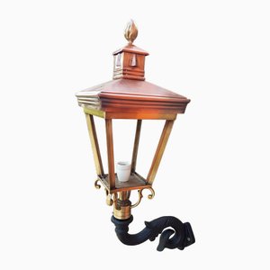 Antique Square Cast Iron and Copper Wall Lantern