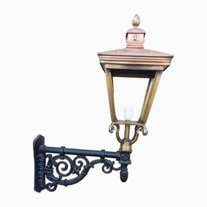 Antique Square Cast Iron and Copper Wall Lantern