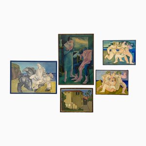 Beppe Ruggeri, Compositions, 1950s, Oil Paintings, Set of 5