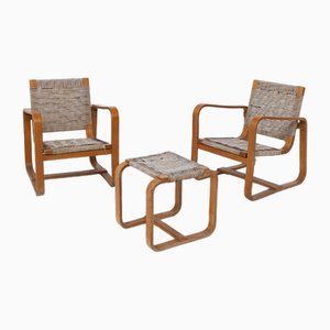 Chairs and Ottoman by Giuseppe Pagano, 1940s, Set of 3