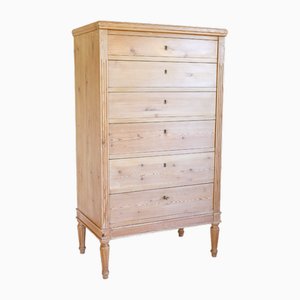 Commode à Six Tiroirs Gustavienne en Pin Blond Rayé par Karl Johan, Suède, 1840s