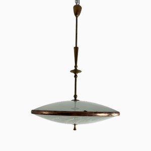 Murano Glass and Brass Pendant Lamp in the style of Pietro Chiesa for Fontana Arte, 1940s
