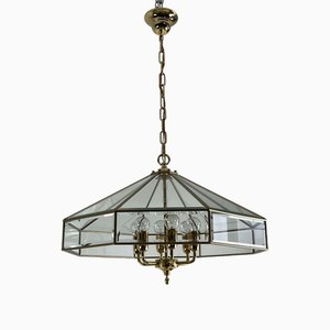 Mid-Century Hängelampe mit 6 Leuchten aus Muranoglas & Messing, 1960er