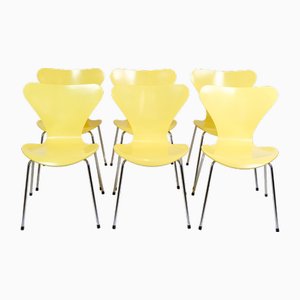 Dining Table Chairs Model 3107 in Yellow by Arne Jacobsen from 1990s, Set of 6
