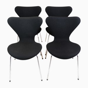 Dining Table Chairs Model 3107 in Black Fabric by Arne Jacobsen for Fritz Hansen, 2006, Set of 4