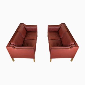 Set of 2 Person Sofa Model 2212 in Red Leather by Børge Mogensen, 1960s