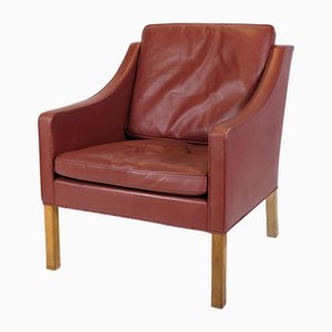 Armchair Model 2207 in Red Leather & Oak Frame by Børge Mogensen, 1960s