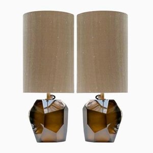 Tischlampen aus Muranoglas mit facettiertem Glas in Tabakfarben, 2000er, 2er Set