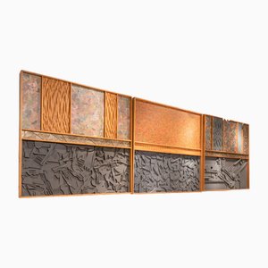 Italian Decorative Mixed Technique Triptych, 1987, Set of 3