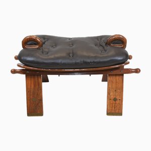 Camel Saddle Stool Foot Rest in Mahogany Inlay