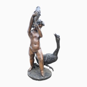 Bronze Angelot Fontaine Poisson Oies Jardin Statue