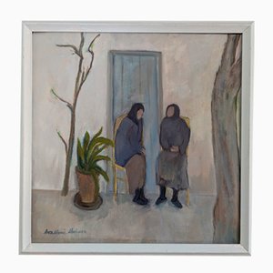 Afternoon Conversation, 1950s, Peinture à l'huile, Encadré